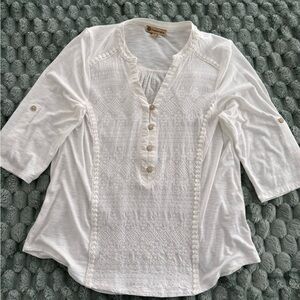 Democracy White Embroidered Henley Tunic